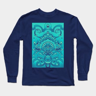 turquoise blue mandala pattern Long Sleeve T-Shirt